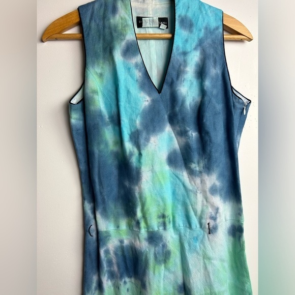 Donna Morgan Fairy Elf Vtg 90s Y2K Tie die 100% Linen Mid Dress Boho fit flare 4 - Picture 3 of 13